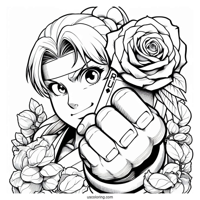 Street Fighter Coloring Page Of Rose Holding Up A Card