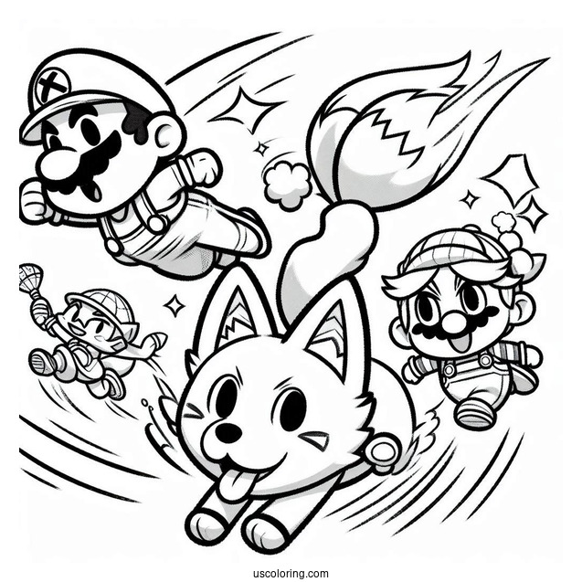 Super Smash Bros Coloring Page Of Animal Crossing Villager Leaping Over Mario And Star Fox