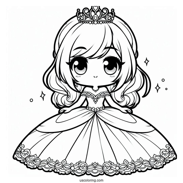 Chibi Princess Coloring Page In Ball Gown