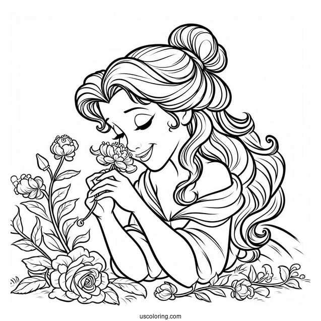 Smiling Belle Smelling a Wild Flower To Color