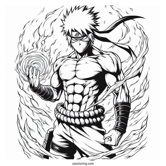 Muscular Kakashi Coloring Page Using Chidori And Sharingan