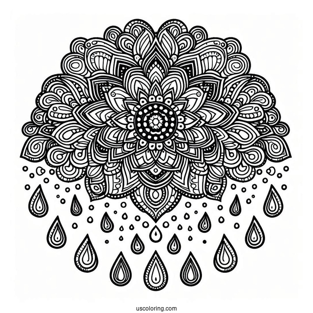 Rain Coloring Page Of Intricate Raindrop Mandala