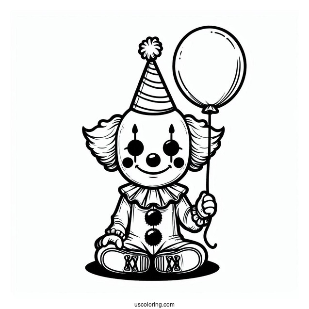 Scary Clown with Small Balloon Coloring Sheet