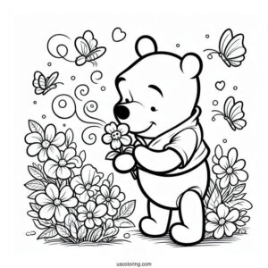 Winnie The Pooh Smelling Spring Coloring Page Flowers For Kids