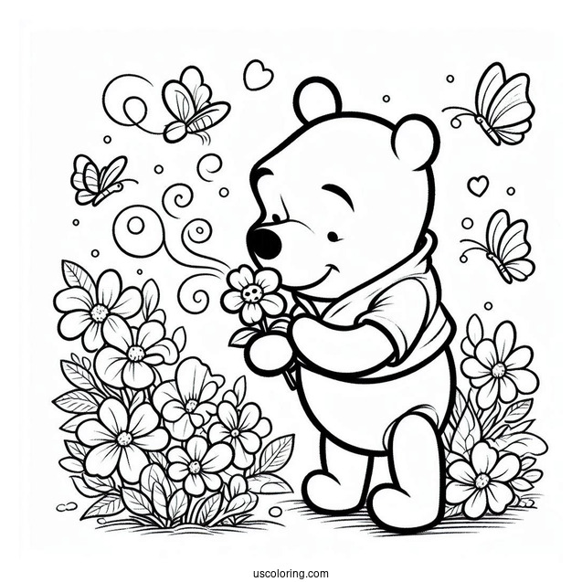 Winnie The Pooh Smelling Spring Coloring Page Flowers For Kids