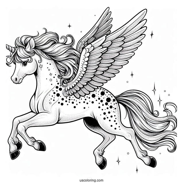 Spotted Pegasus Coloring Page Flying