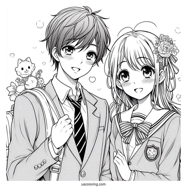 Manga Coloring Page Of School Days High School Couple