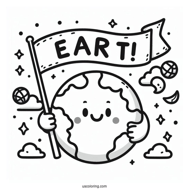 Cartoon Earth Holding Up Earth Day Banner Coloring Page