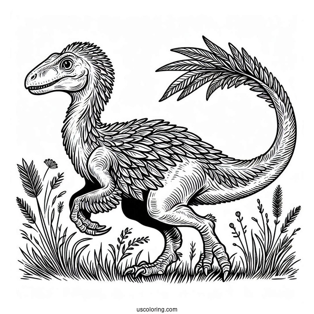Feathery Velociraptor Coloring Sheet