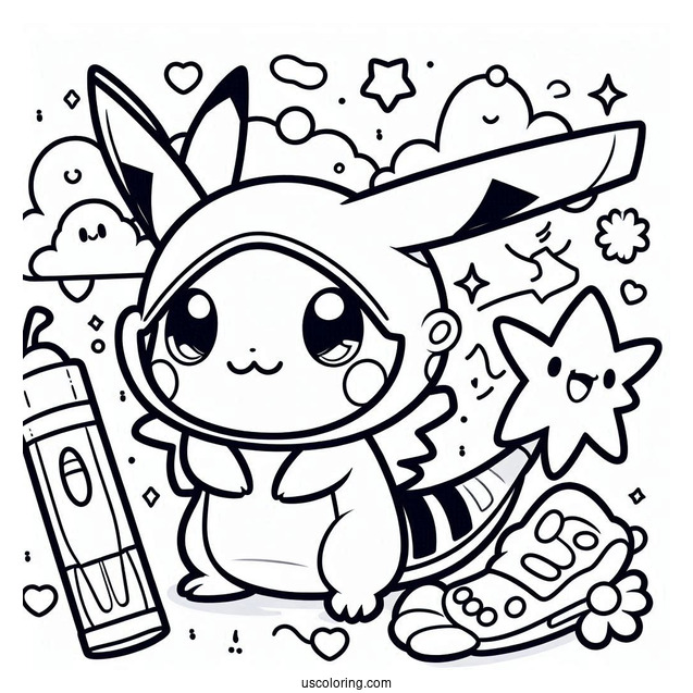 Kawaii Pikachu In Rayquaza Coloring Page Costume For Kids