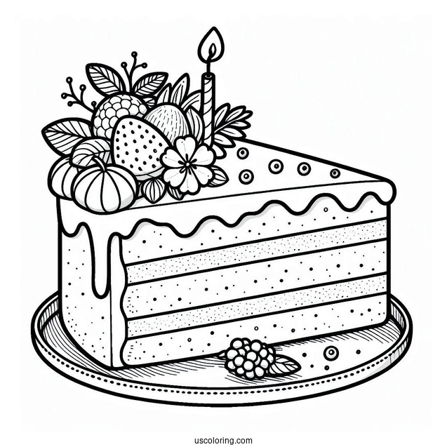 Cake Slice Outline Coloring In For Preschoolers