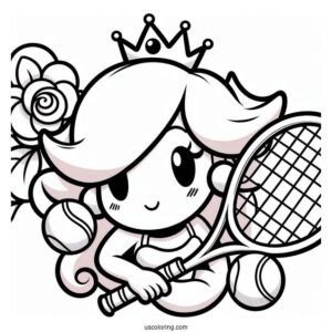 Rosalina Coloring Page With Tennis Racquet And Tennis Ball