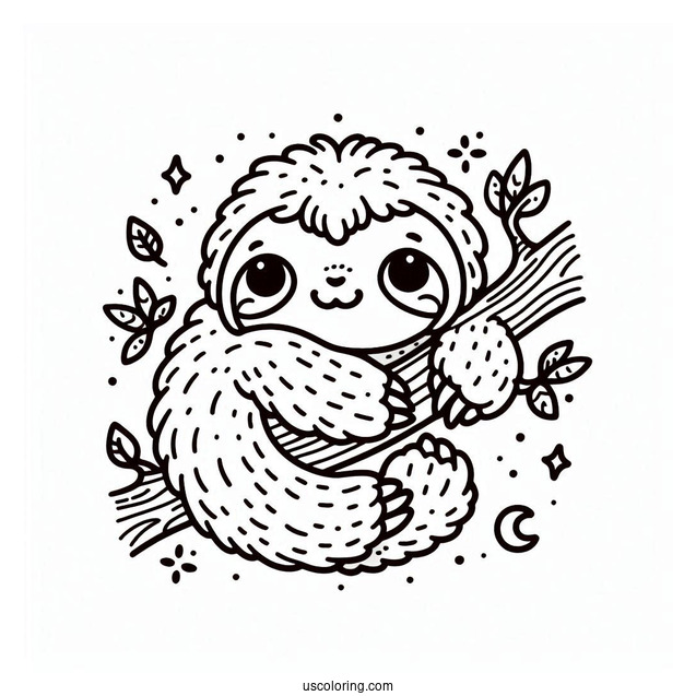 Easy Baby Sloth Coloring Sheet For Preschoolers