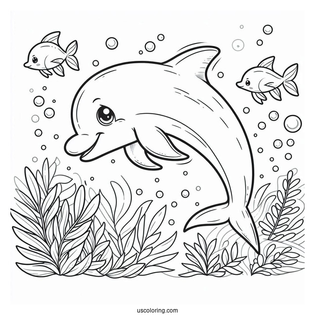 Cute Cartoon Dolphin Coloring For Kids