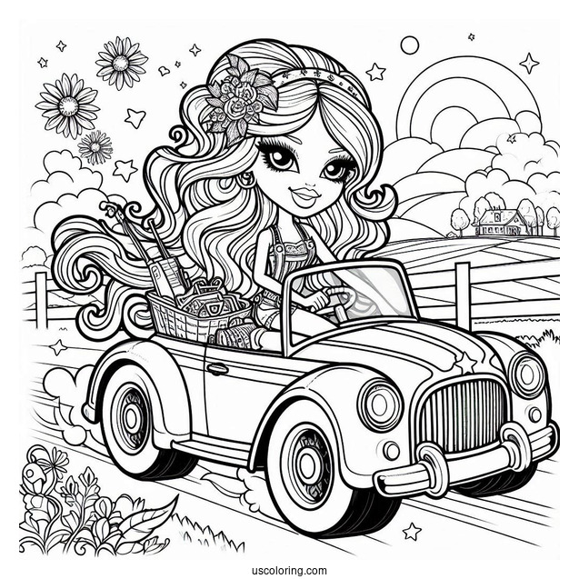 Bratz Dolls Riding Car Coloring Sheet