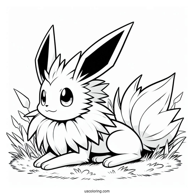 Jolteon Coloring Page Resting On Grass For Kids
