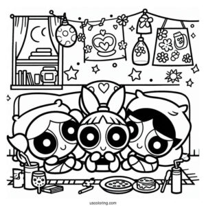Coloring Page Of Powerpuff Girls Sleepover With Mojo