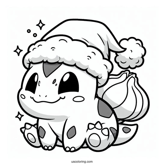 Pokemon Christmas Coloring Page Easy Bulbasaur Wearing Santa Hat Pokemon Christmas