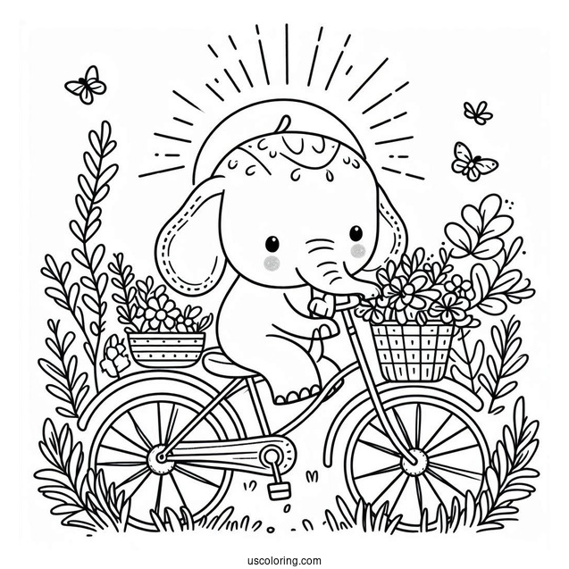 Cute Elephant On A Small Bicycle Coloring Page