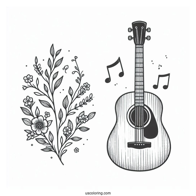 Music Coloring Page Of Simple Acoustic Guitar