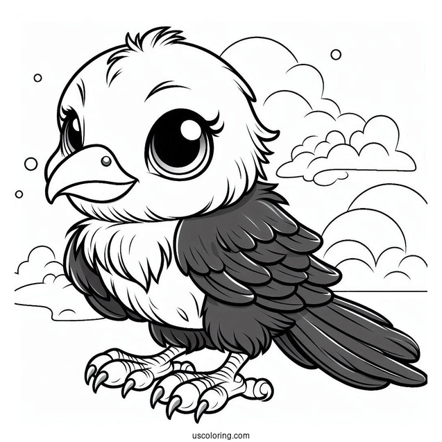 Angry Baby Raven Coloring Page In The Sky For Preschoolers