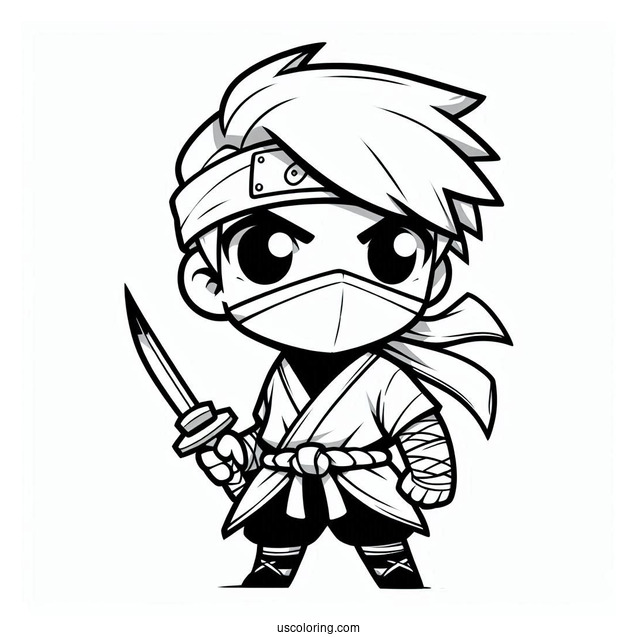 Serious Chibi Ninja With A Blade Coloring Sheet For Preschoolers