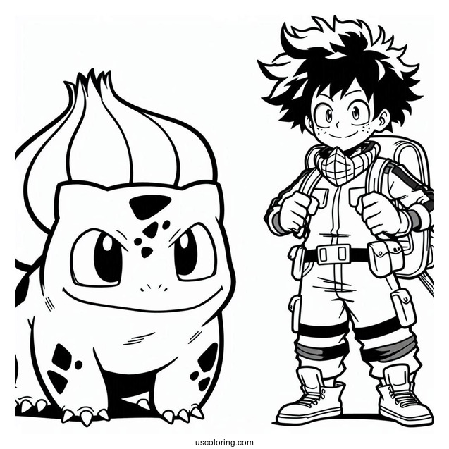 My Hero Academia Izuku Midoriya Crossover With Bulbasau Coloring Pager