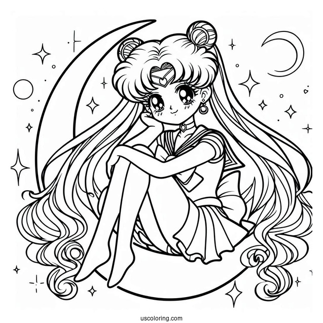 Sailor Moon Sitting On Crescent Moon