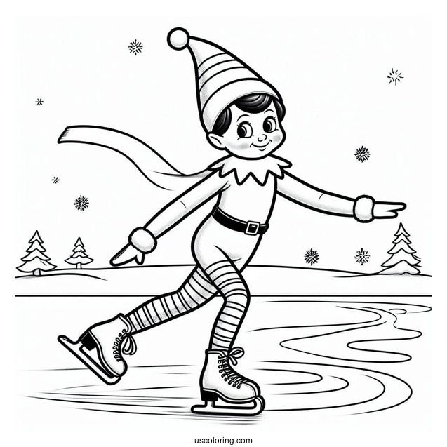 Elf On The Shelf Ice Skating To Color