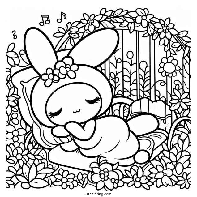 My Melody Coloring Page Napping In Garden For Kids