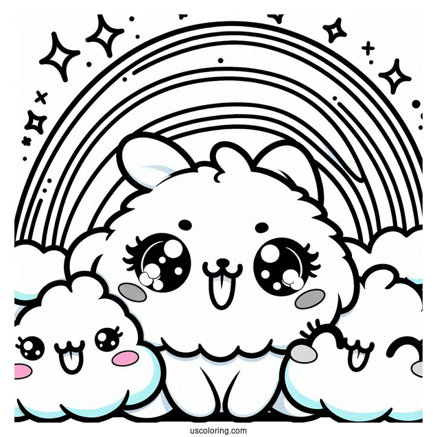 Green Rainbow Friends Coloring Page With Sparkling Eyes And Tongue Out