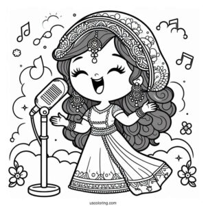 Sing Coloring Page Of Meena Singing On Microphone