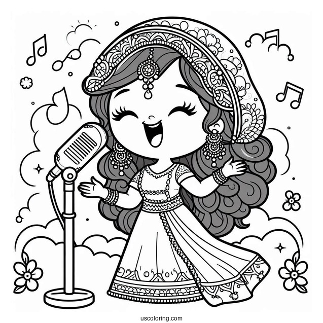 Sing Coloring Page Of Meena Singing On Microphone