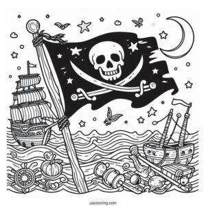 Simple Pirate Coloring Page Flag For Kids