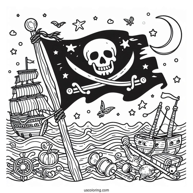 Simple Pirate Coloring Page Flag For Kids