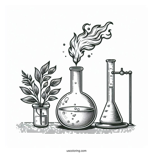 Bunsen Burner Heating Up A Flask Science Coloring Page
