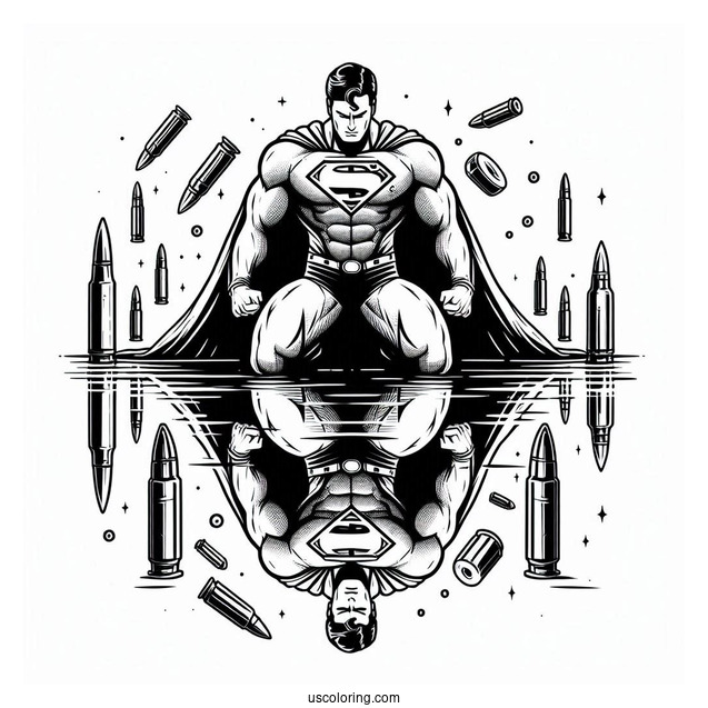 Superman Reflecting Bullets Coloring Page