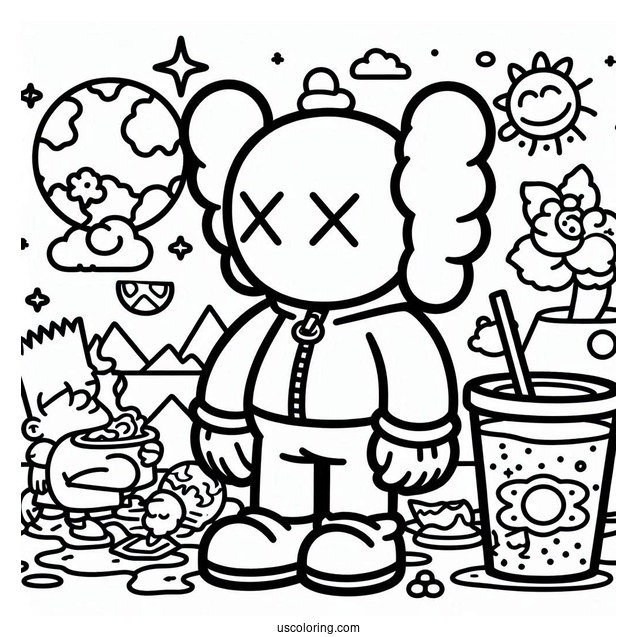 KAWS Coloring Page Themed Simpsons