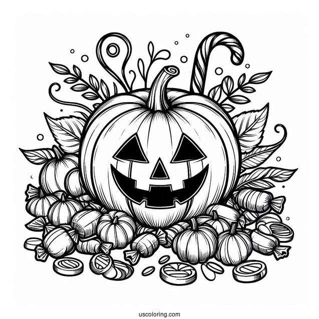 Pumpkin Coloring Page Of Jack O Lantern Full Of Candies