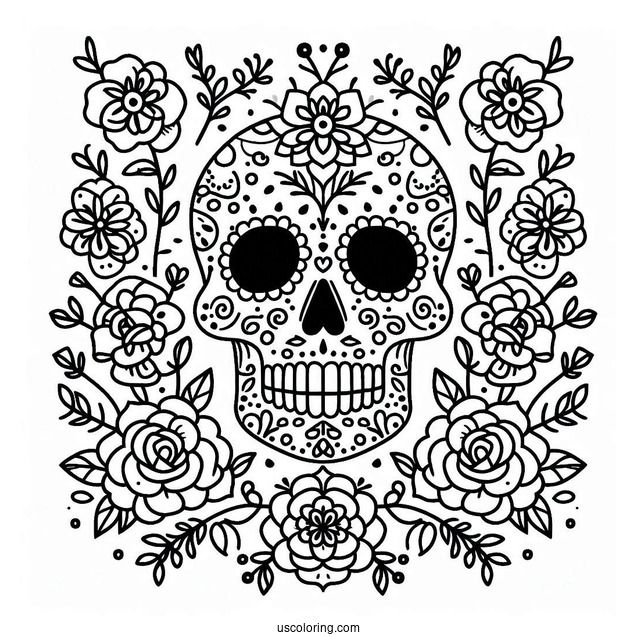 Sugar Skulls Coloring Page With Floral Patterns For Preschoolers
