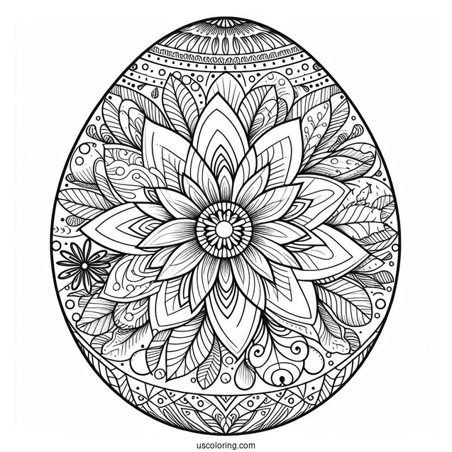 Intricate Flower Mandala On Easter Egg Coloring Page