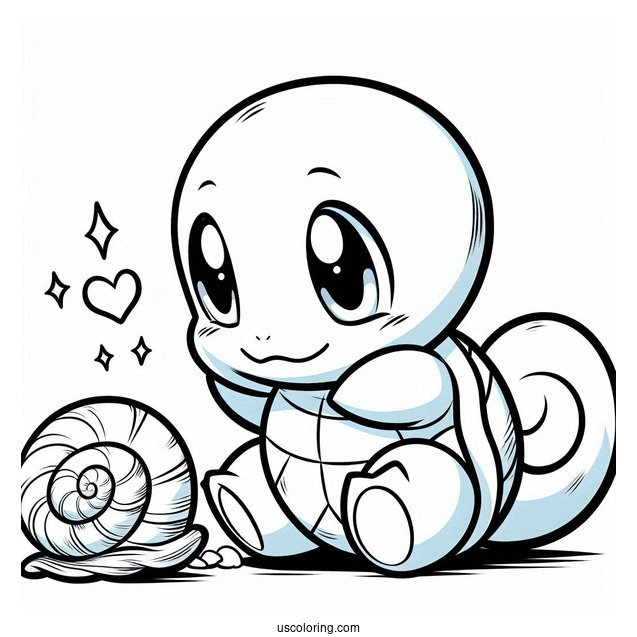Squirtle Coloring Page Oof Looking At Seashell
