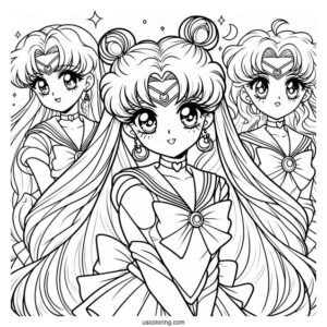 Coloring Page Of Sailor Moon With Sailor Guardians
