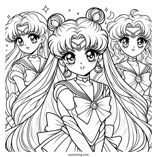 Coloring Page Of Sailor Moon With Sailor Guardians