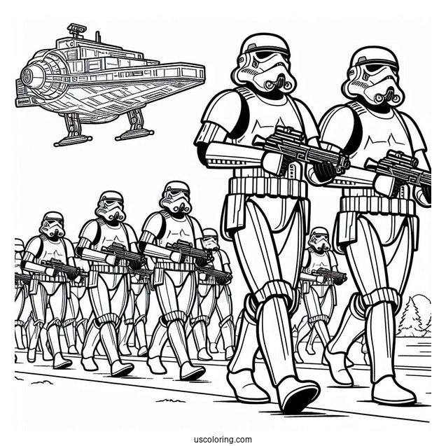 Stormtrooper Coloring Page Marching In Front Of AT-AT