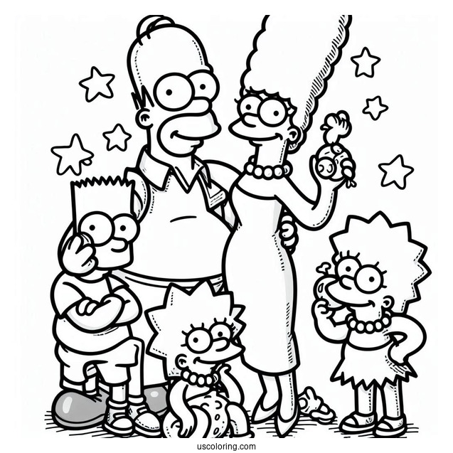 Marge, Homer, Bart, Lisa, And Maggie To Color