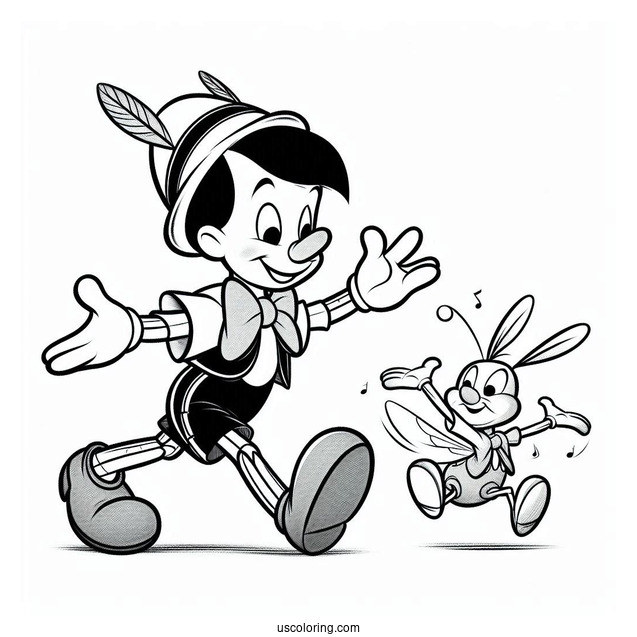 Pinocchio Coloring Page Of Geppetoo And Jiminy Cricket Dancing