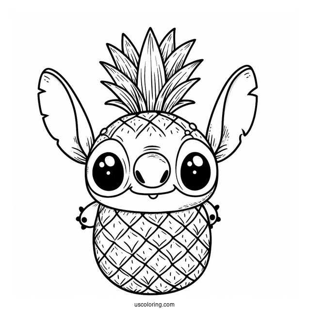 Funny Stitch With Pineapple Coloring Page Head For Preschoolers