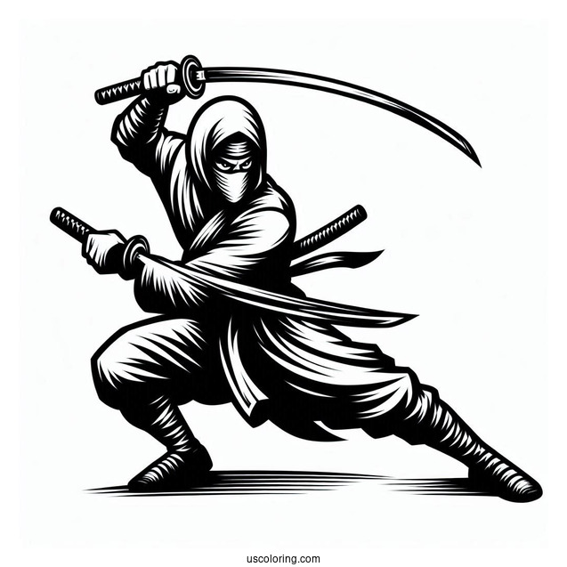 Ninja Fighting Using Two Swords