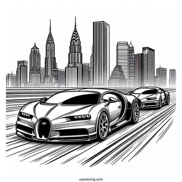 Three Bugatti Coloring Page Chiron On The Road